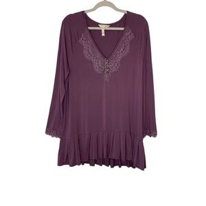 Matilda Jane EUC boho purple mauve vneck long‎ sleeve tunic top. Size XL